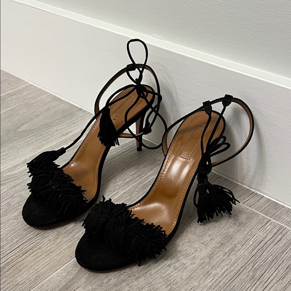 Aquazzura Black Fringe Heels - Picture 3 of 14